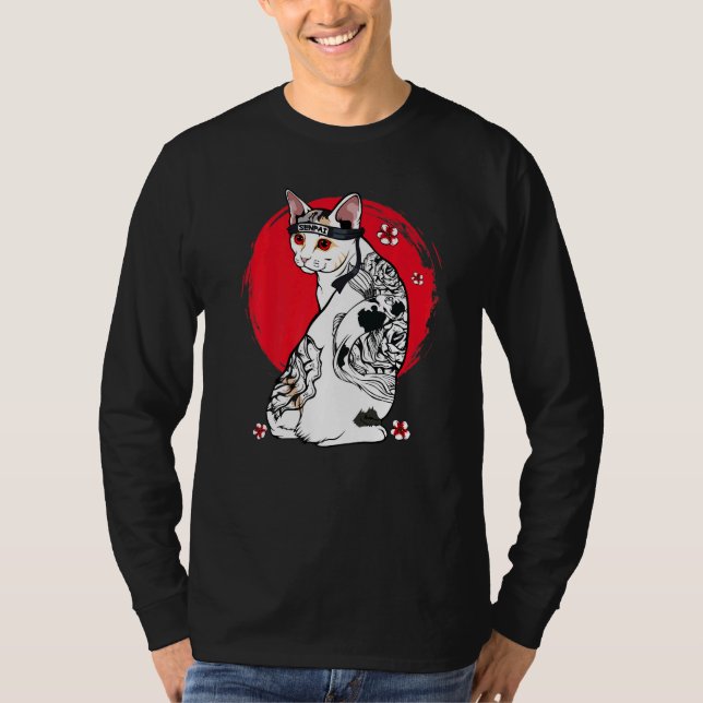 Japanese Samurai Senpai Cat Tattoo Teacher Master  T-Shirt (Front)