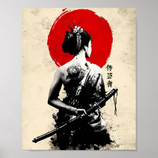 Japanese Samurai sword abstract poster