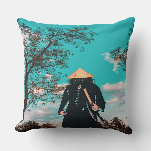 Japanese Samurai Throw Pillow (Front)