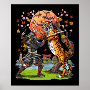 Japanese Samurai Tiger Battle Poster