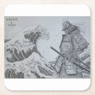 Japanese　samurai&ukiyoe original art square paper coaster