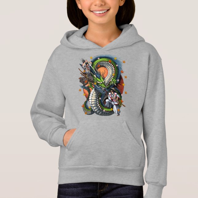 Japanese Samurai vs Dragon Hoodie (Front)