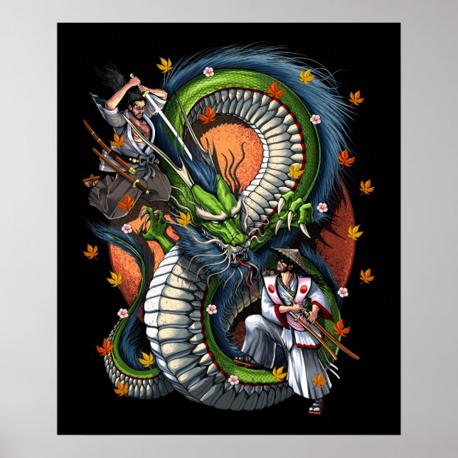 Japanese Samurai vs Dragon Poster (Front)