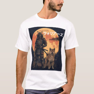 Japanese Samurai Warrior and Shiba Inu Dog Full Mo T-Shirt