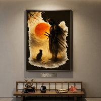 Japanese Samurai Warrior & Black Cat Under Blood 
