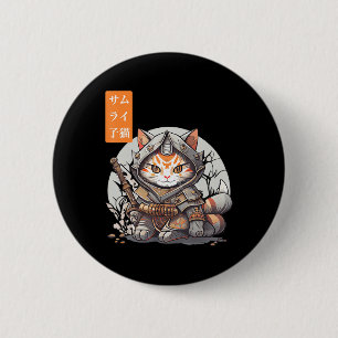 Japanese Samurai Warrior Cute Cat Anime Fan  Button