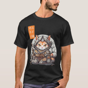 Japanese Samurai Warrior Cute Cat Anime Fan T-Shirt