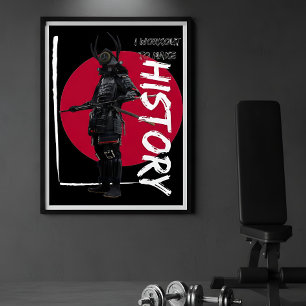 Japanese Samurai Warrior Gym Retro Red Rising Sun Poster