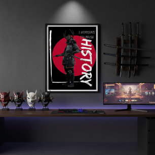 Japanese Samurai Warrior Gym Retro Red Rising Sun Poster