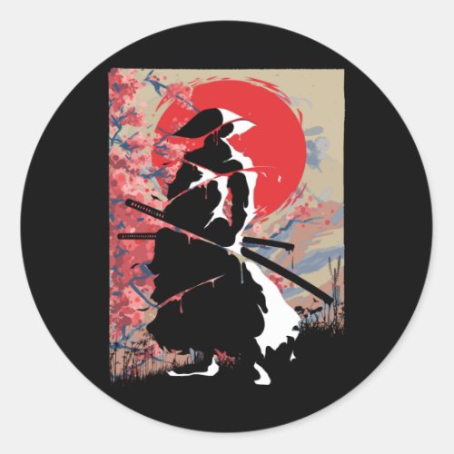 Japanese Samurai Warrior Japan Bushido Swordsman Classic Round Sticker