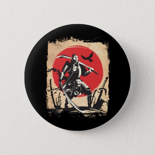 Japanese Samurai Warrior Japan Swordsmen Hero Button