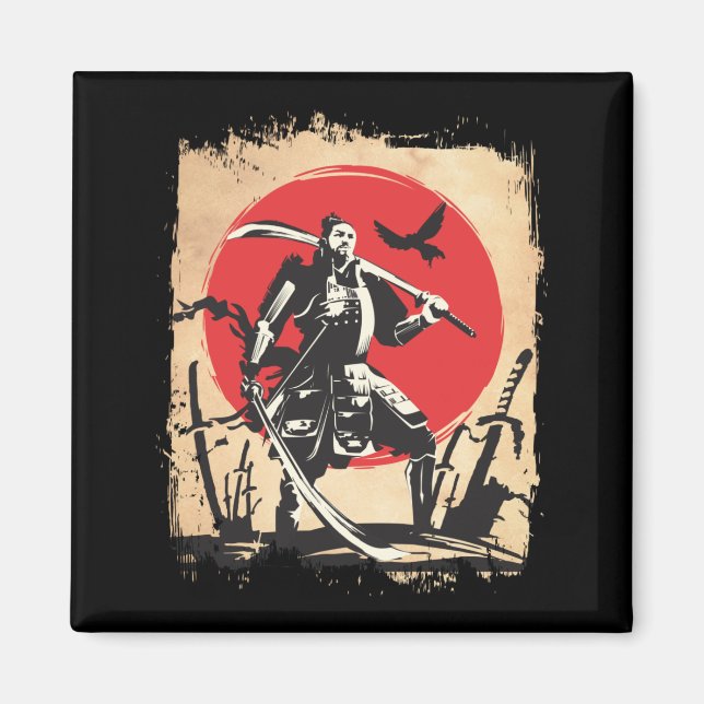 Japanese Samurai Warrior Japan Swordsmen Hero Magnet (Front)
