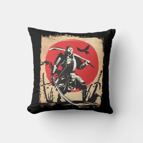 Japanese Samurai Warrior Japan Swordsmen Hero Throw Pillow