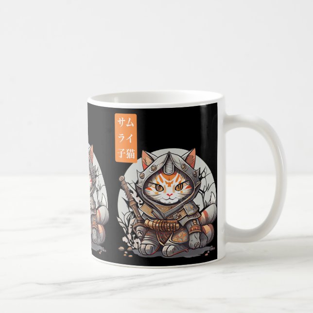 Japanese Samurai Warrior Kawaii Cat Anime Lover  Coffee Mug (Right)