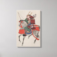 Japanese Samurai Warrior on Horse Print Canvas Art