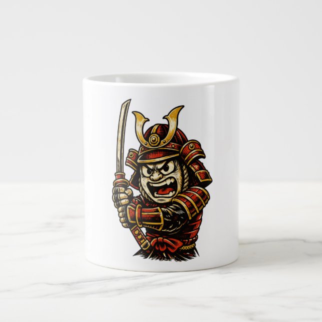 Japanese Samurai Warrior Red Armor Cartoon Art Giant Coffee Mug (Front)