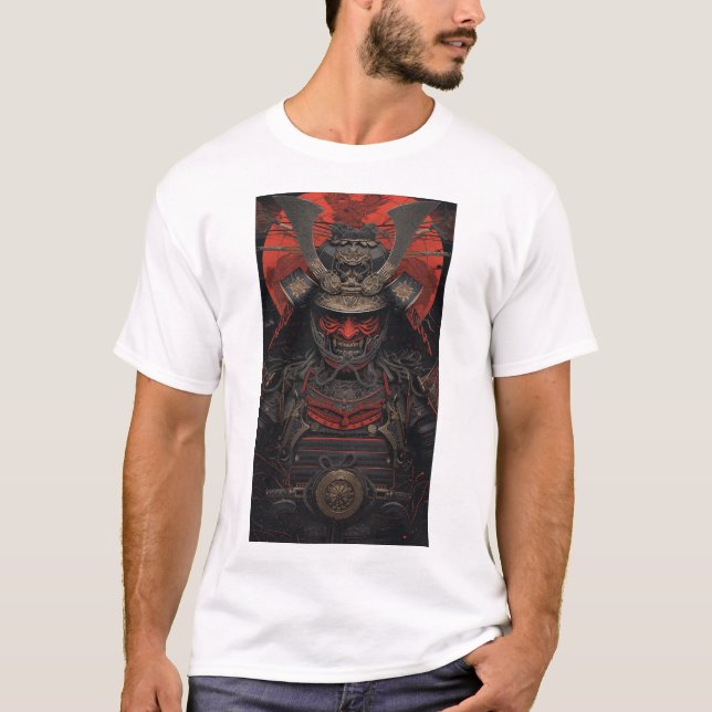Japanese Samurai Warrior Red Face Armor Graphic T- T-Shirt (Front)