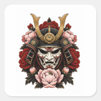 Japanese Samurai Warrior Rose Tattoo Art Square Sticker