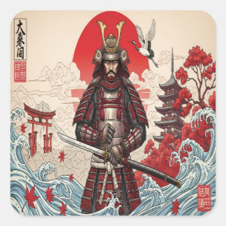 Japanese Samurai Warrior Square Sticker