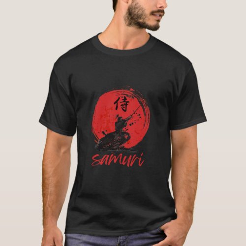 Japanese Samurai Warrior With Katana Red Sunset T_Shirt