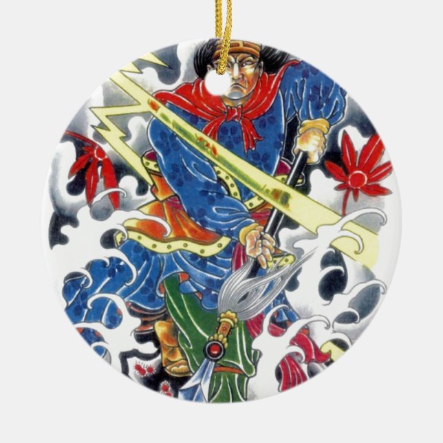 Japanese Samurai with Spear tattoo design Ceramic Ornament (Front)