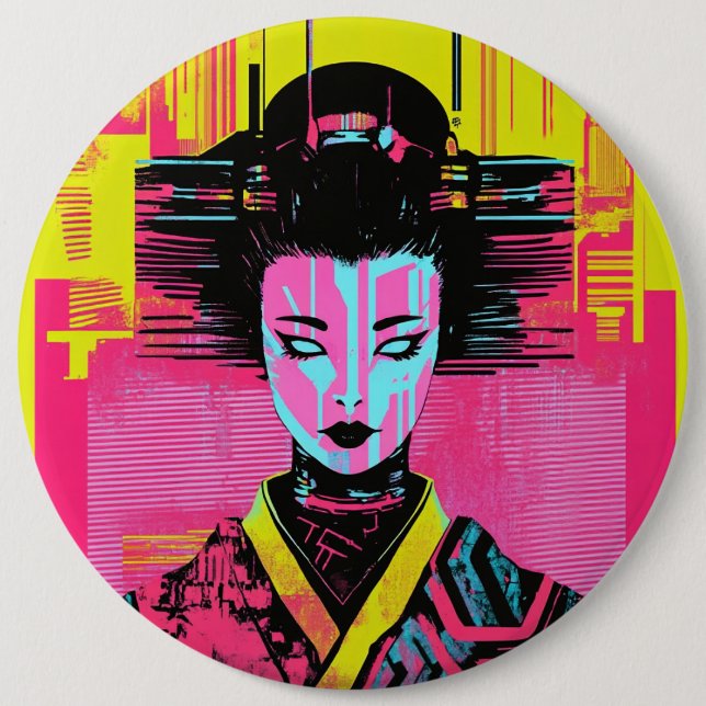 Japanese samurai woman button (Front)