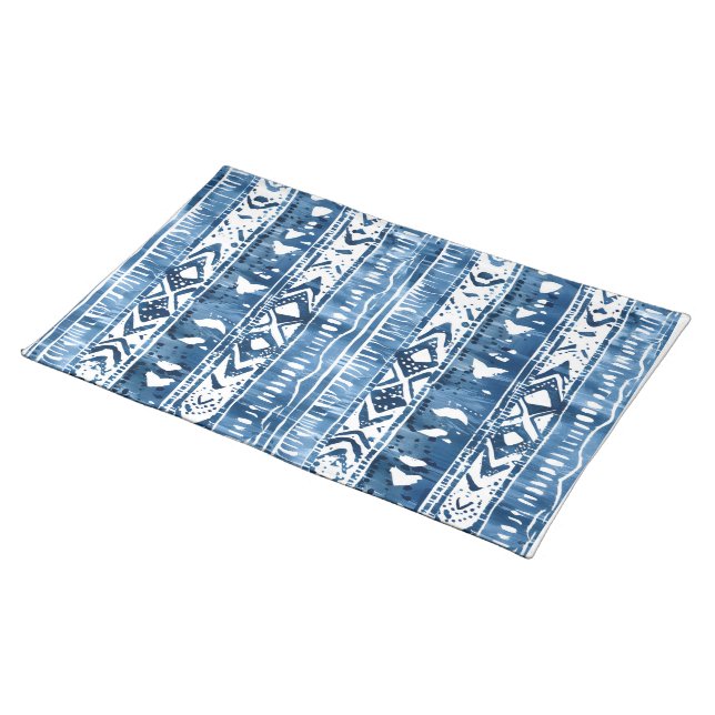 Japanese Sashiko blue and white pattern Cloth Placemat (On Table)