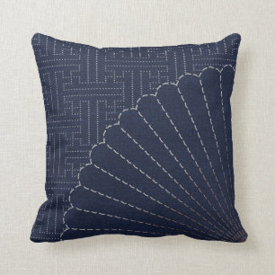 Japanese sashiko fan throw pillow