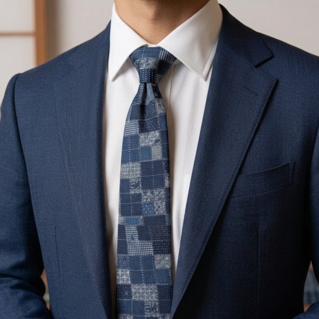Japanese Sashiko Patchwork Pattern Neck Tie (Creator Uploaded)