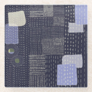 Japanese sashiko stiches resembling pattern glass coaster