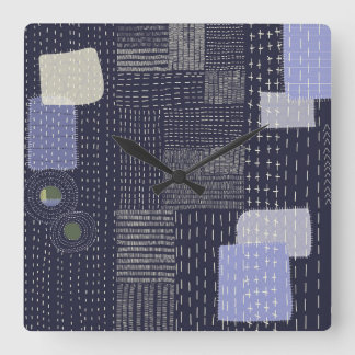 Japanese sashiko stiches resembling pattern square wall clock