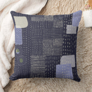 Japanese sashiko stiches resembling pattern throw pillow