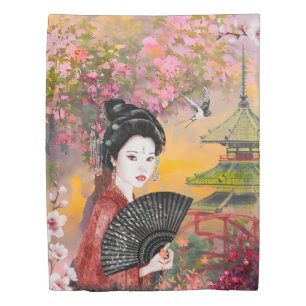 Japanese Scene With A Woman Duvet Cover
