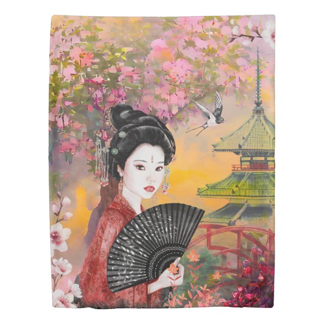 Japanese Scene With A Woman Duvet Cover (Front)
