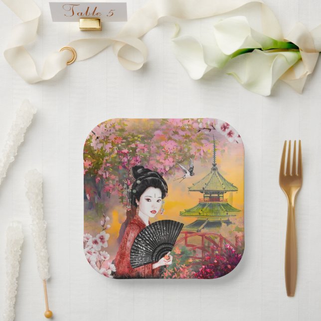 Japanese Scene With A Woman Paper Plates (Wedding)