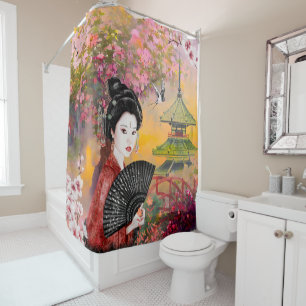 Japanese Scene With A Woman Shower Curtain