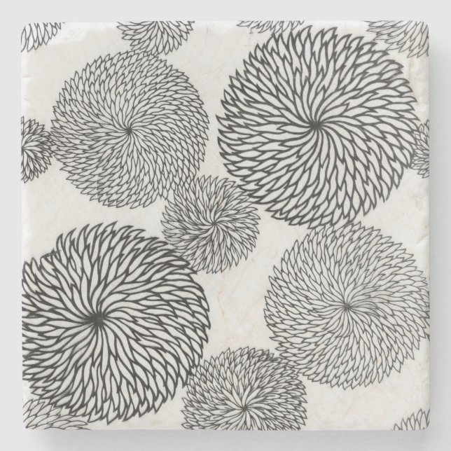 Japanese School's Chrysanthemums Stone Coaster (Front)