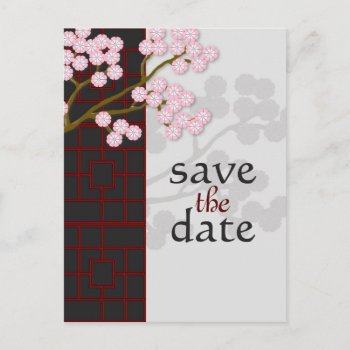 Japanese Screen And Blooms Save The Date Postcard by sfcount at Zazzle