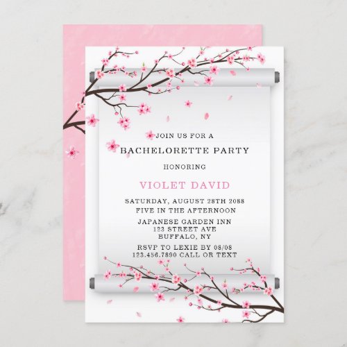 Japanese Scroll Cherry Blossom Bachelorette Party Invitation