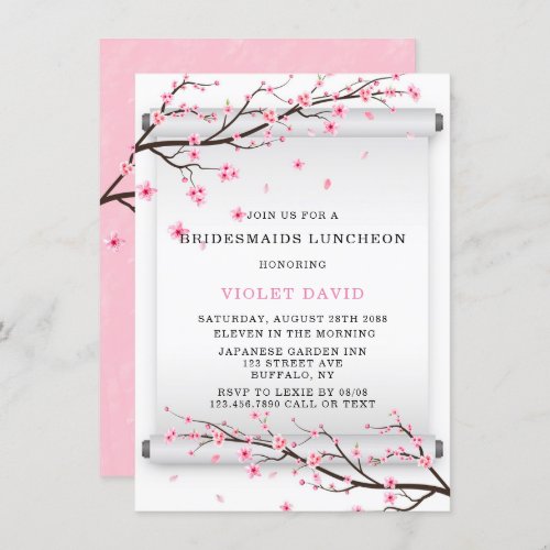 Japanese Scroll Cherry Blossom Bridesmaids Lunch Invitation