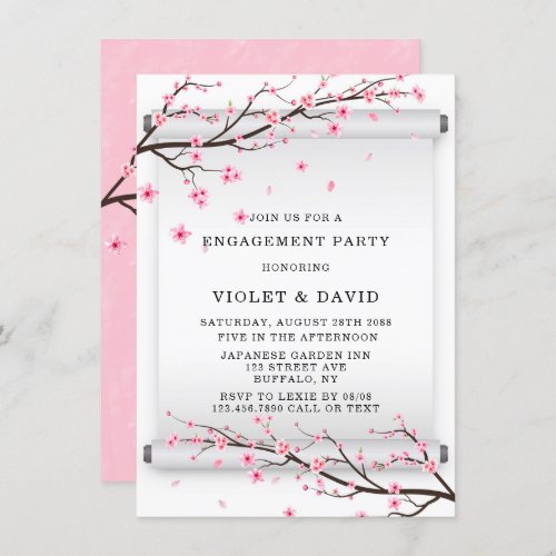 Japanese Scroll Cherry Blossom Engagement Party Invitation