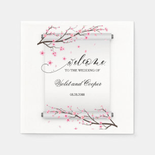 Japanese Scroll Cherry Blossom Wedding Napkins