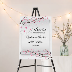 Japanese Scroll Cherry Blossom Wedding Welcome Foam Board