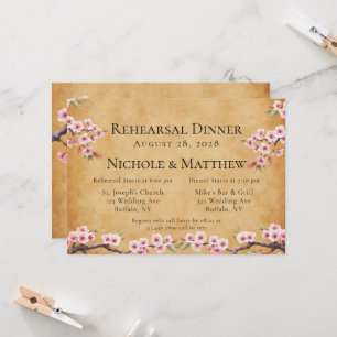Japanese Scroll Cherry Blossoms Rehearsal Dinner Invitation