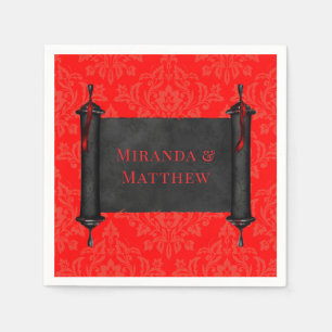 Japanese Scroll Red Black Damask Wedding Napkins