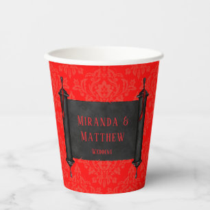 Japanese Scroll Red Black Damask Wedding Paper Cups