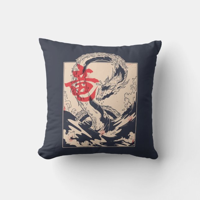 Japanese Sea Dragon Throw Pillow (Front)