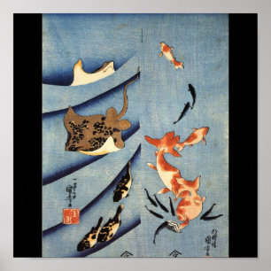 Japanese Sea Life, Ancient Japanese art. c. 1800's Poster