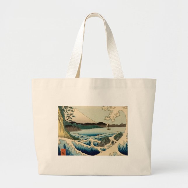 Japanese Sea of Satta Hiroshige Art  Large Tote Bag (Front)