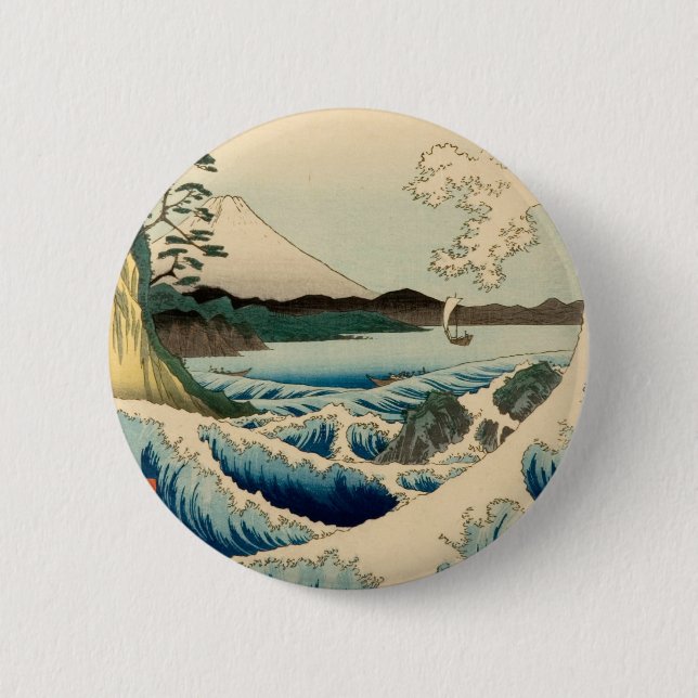 Japanese Sea of Satta Hiroshige Art  Pinback Button (Front)